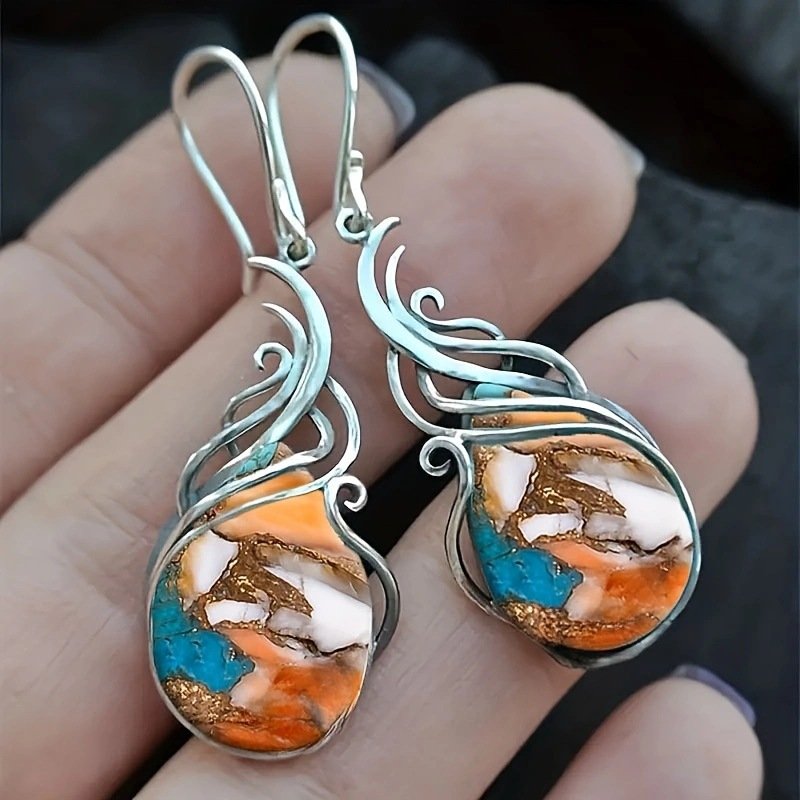 Emerald Inlaid Gemstone Earrings