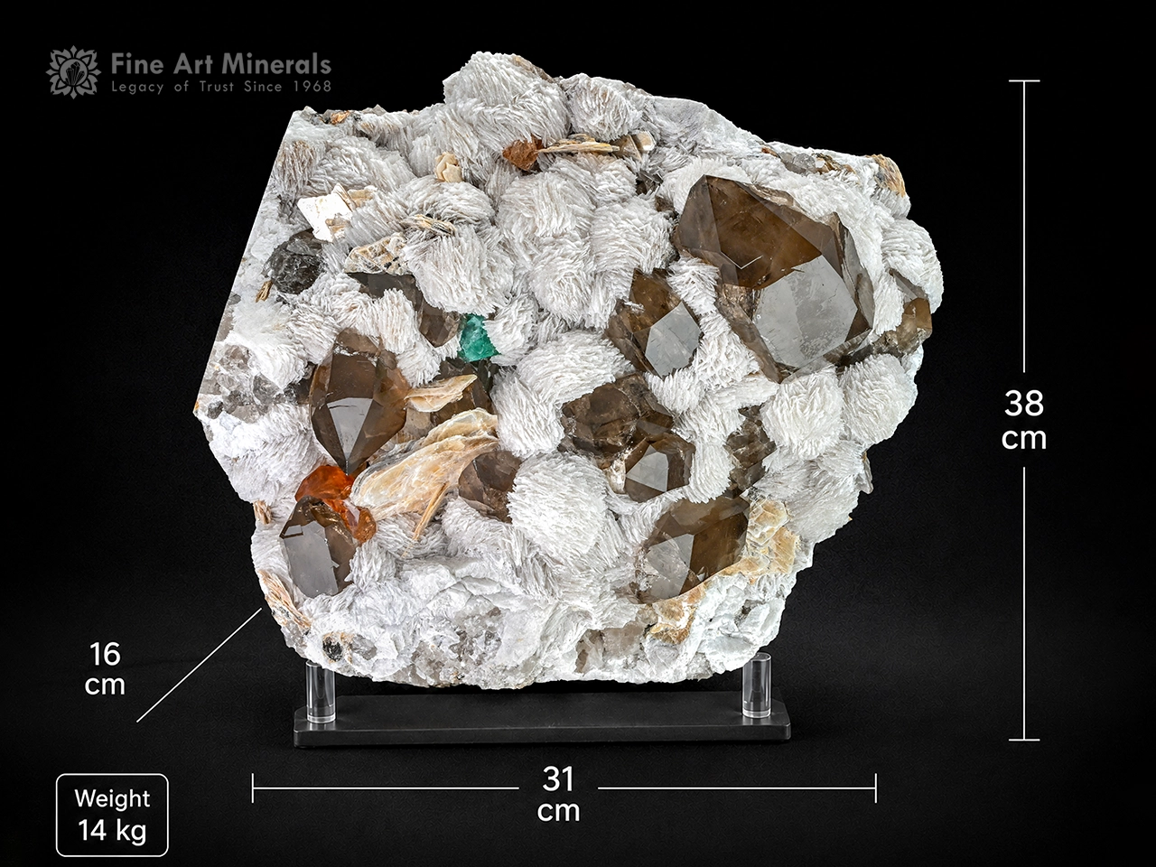 Smoky Quartz with Topaz and Fluorite on Cleavelandite