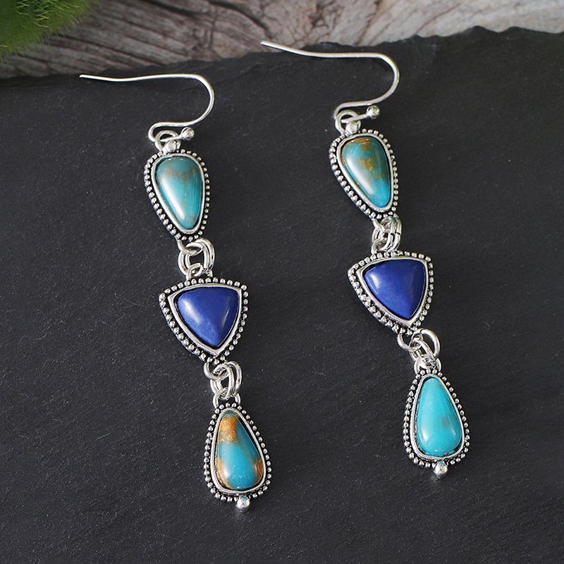 Retro Geometric Triangle Gemstone Earrings
