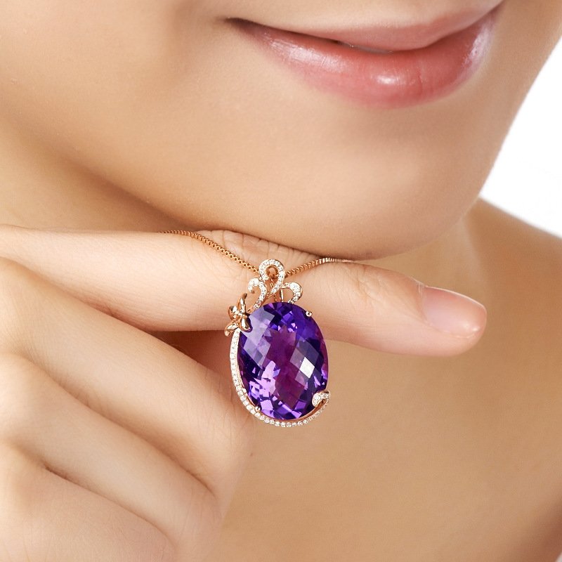 Amethyst Pendant Inlaid Color Gemstone Necklace