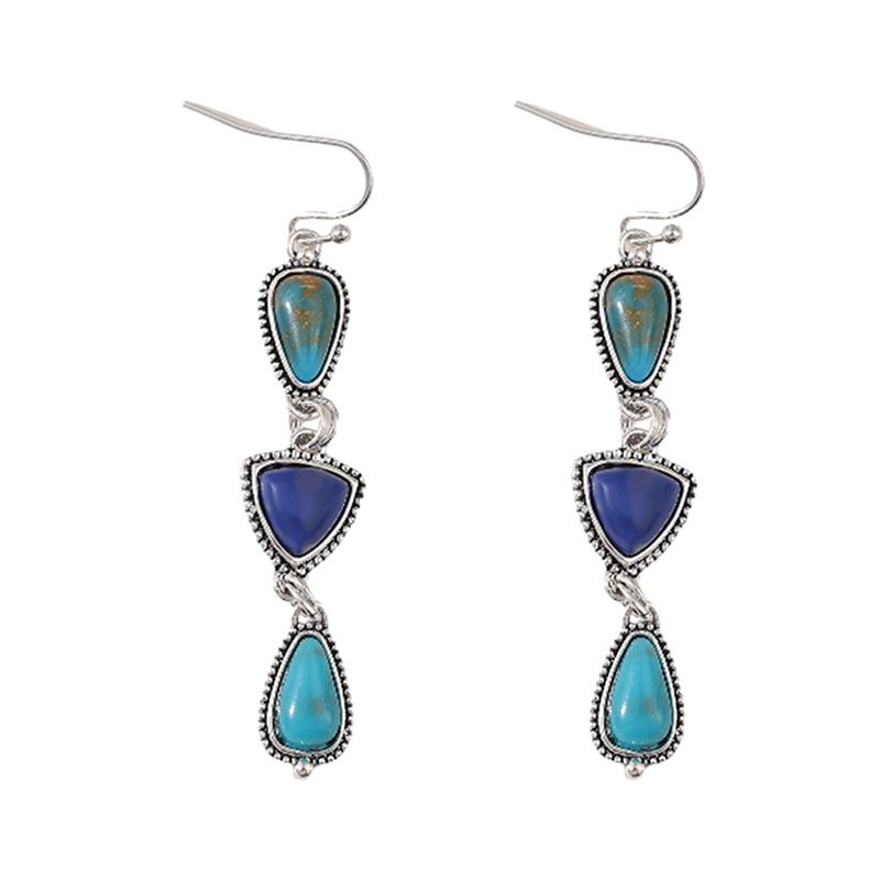 Retro Geometric Triangle Gemstone Earrings